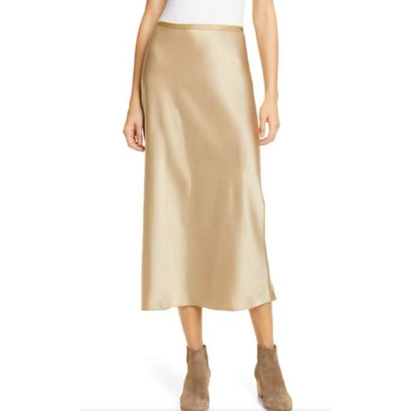 Polo Ralph Lauren Amla Bias Cut Satin Midi Skirt 0 XS Gold $298 - Picture 1 of 4